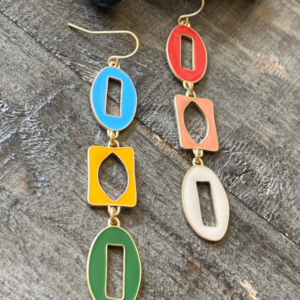 NEW Bright Enamel Colors Hoop Dangle Earrings - Picture 5 of 11
